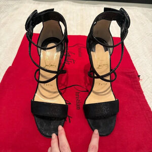 AUTHENTIC Black 100mm Choca  Suede Sandal, Christian Louboutin (Not for Bundle)